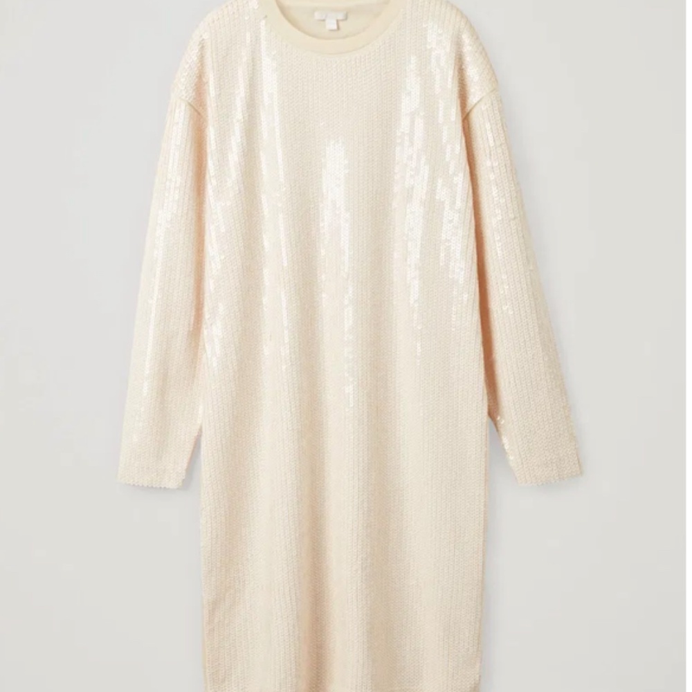 COS Long-Sleeve Oversized Sequin Dress - Trending Quiet Luxury - Size M (runs la